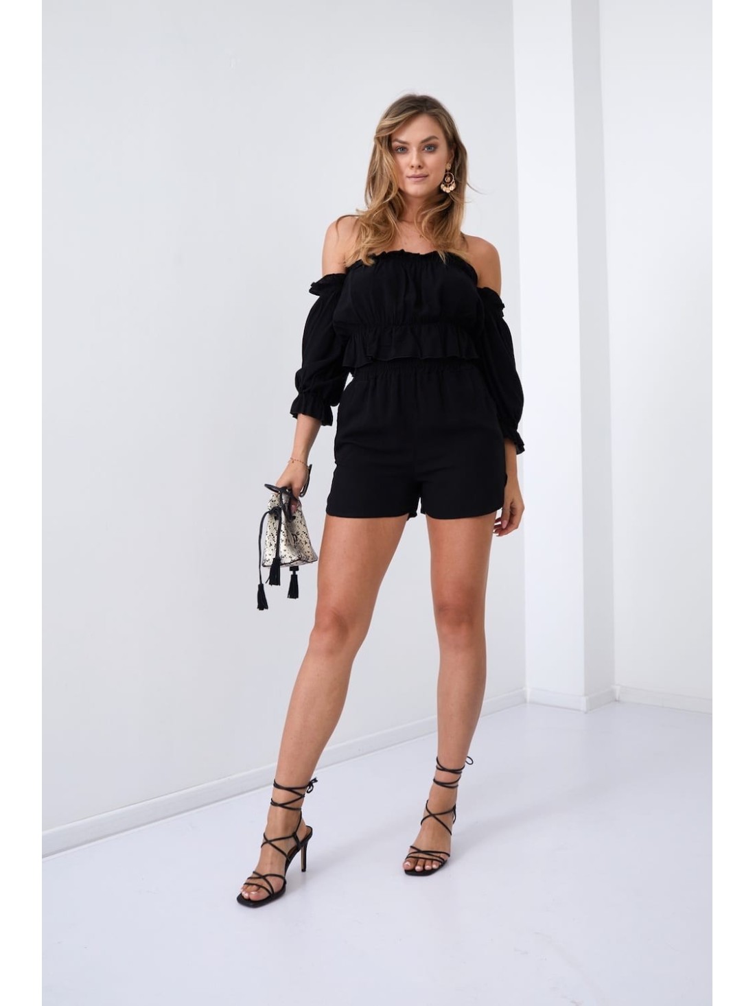 Women\'s summer set of blouse and shorts black 12280 - Online store - Boutique